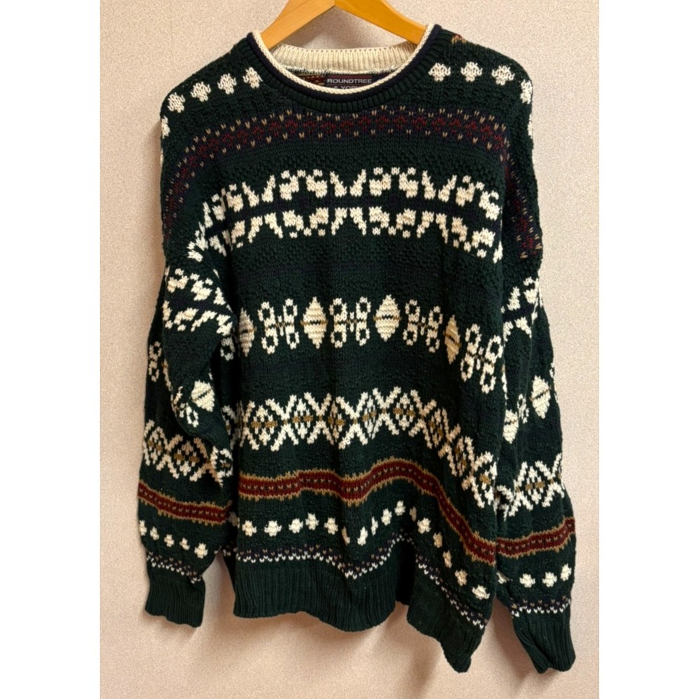 Roundtree & Yorke Men's Fair Isle Rollneck Sweater Made in USA 90s Nordic Cotton